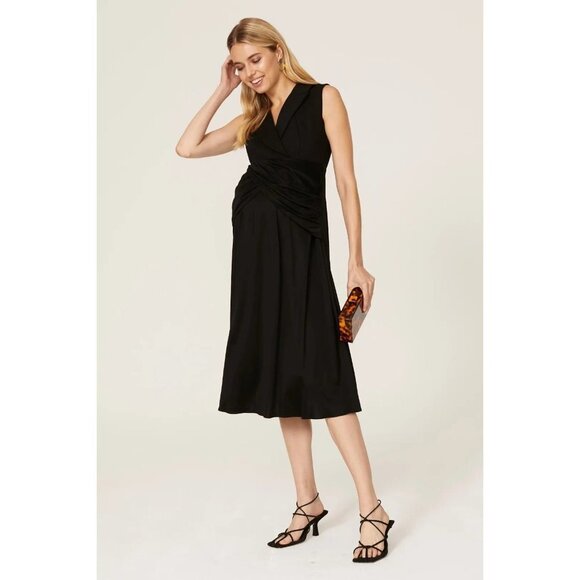 Emilia George Meghan Black V-Neck Collared Maternity Dress Women's Size Large L - Picture 2 of 11